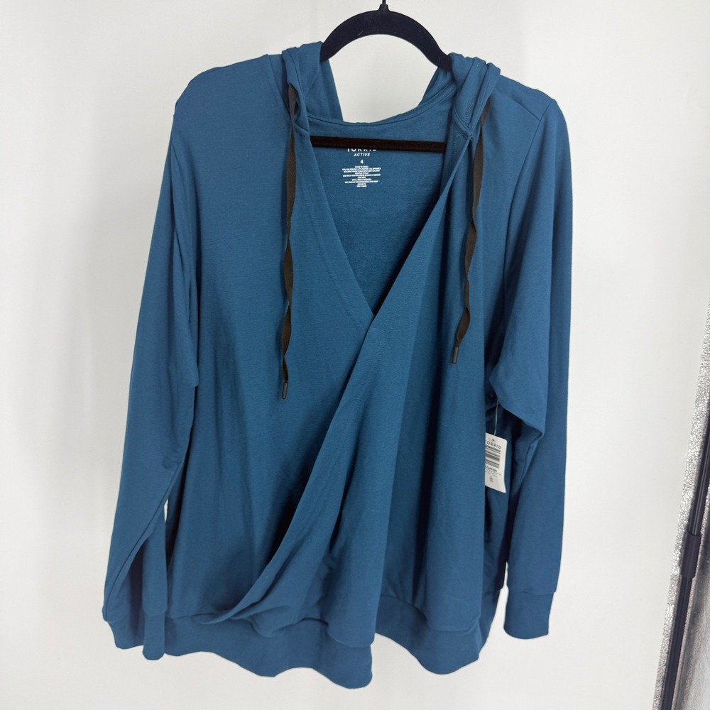 Torrid Active French Terry Surplice Hoodie Gulf Coast Blue 4X 26 42685380